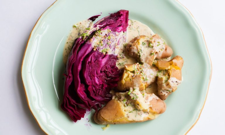 Nigel Slater’s red cabbage with cider and steamed potatoes recipe