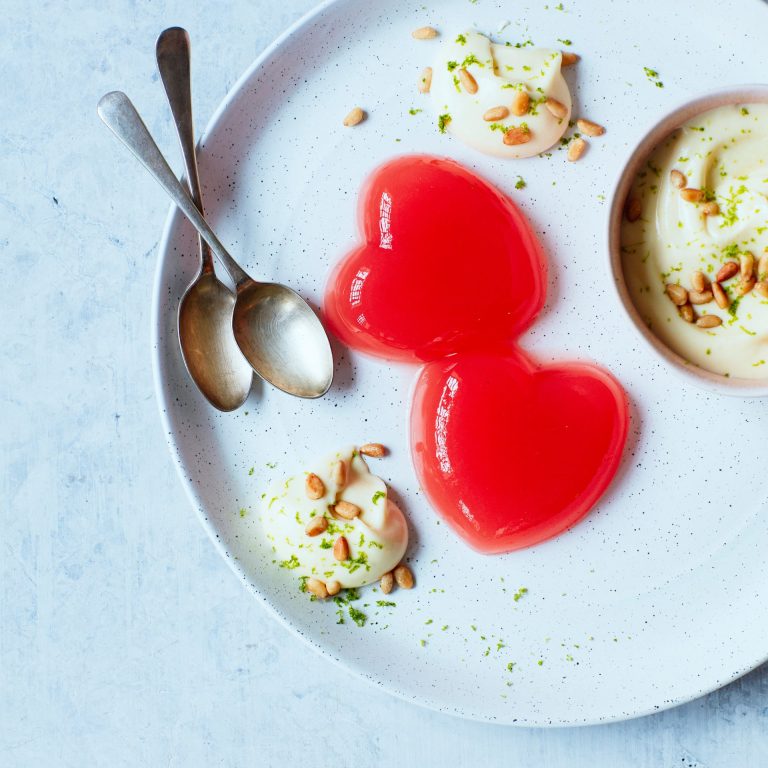 Thomasina Miers’ recipe for rhubarb jellies with white chocolate cream